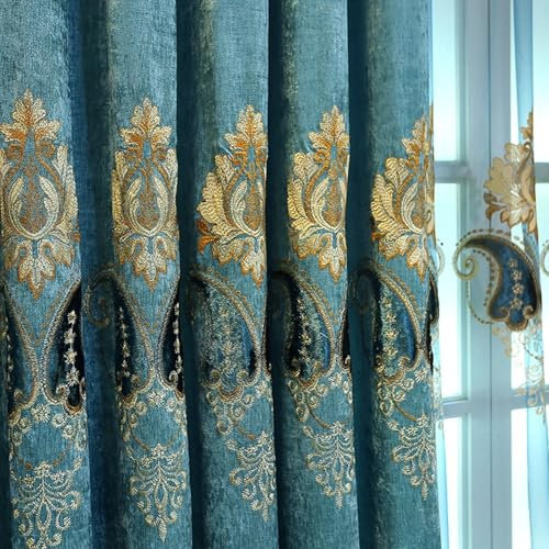 Wycian Rideau Cuisine Japonais Rideaux Thermiques Bleu 2 Panneaux Fil de Tissu Motif de Fleurs Vintage 86L x 138H Cm