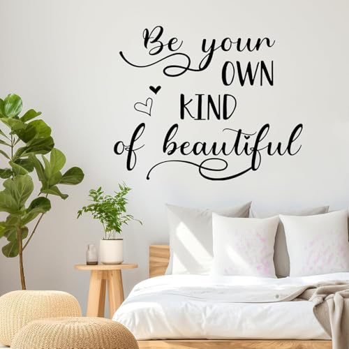 STNRST-IN Be Your Own Kind of Beautiful Quote Wall Stickers, Inspirational Vinyl Wall Art Decal, Motivational Saying Home Decor Wallpaper for Bedrooms Living Room Office Bathroom (Black)