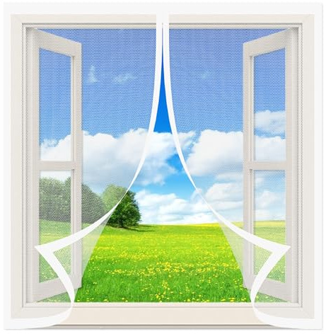 Moustiquaire de Fenêtre 57 x 68 cm Moustiquaire de Balcon Protection Anti-Moustiques Magic Tape pour Porte Fenêtre Porte de Balcon Camping-Car, Blanc