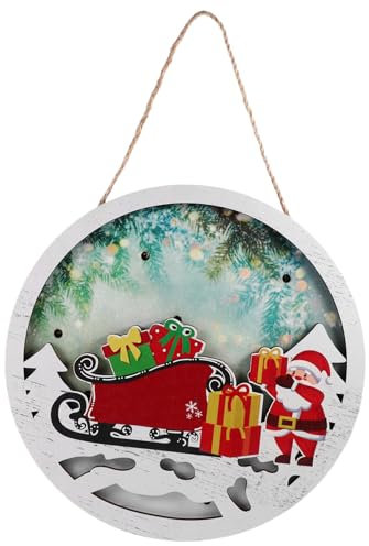Cabilock Letrero Luminoso De Madera para Puerta De Entrada Navideña Letrero Colgante Redondo Decorativo para Adornos Navideños De Fiesta