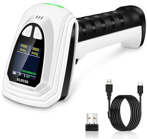 KUIIYER Scanner per codici a barre 1D QR 2D, senza fili, Bluetooth, con tastiera di impostazione, display LCD e voce AI, lettore di codici a barre portatile per iPhone, Android, iPad, tablet, computer