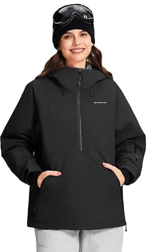 Pioneer Camp Chaqueta de snowboard para mujer, impermeable, cortavientos, transpirable, cálida, con capucha y paranieves desmontable, chaqueta de esquí funcional para esquí y snowboard, Negro , XXL