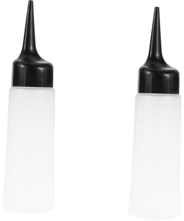 FUOYLOO 2 Pcs Refillable Hair Dye Bottles with Slant Nozzle Plastic Shampoo Containers for Salon Use Easy Squeeze Hair Coloring and Scalp Treatment Application Black and White