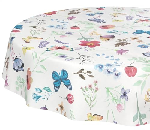 Wachstuchtischdecke Tischdecke abwaschbar Wachstischdecke pflegeleicht wasserabweisend Lotuseffekt Gartentischdecke Schmetterlinge Rund 100 cm Schnittkante