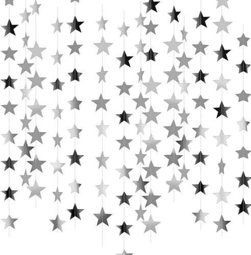 Sternengirlande Silber 20m Glitzer Sterne Girlande Sterngirlande Papiergirlande Stern Hängend Deko Girlande Geburtstag zum Aufhängen