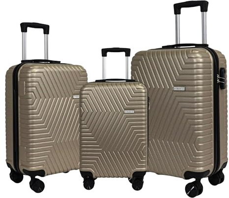 STRAVIA – Del – Set de 3 Valises (55/65 / 75 cm) – ABS Légères et Résistantes – Serrure à Code Sécurisée – 4 Roues Double Ultra Fluides – Gold Champagne – 55x36x24 / 65x44x26 / 76x50x28 cm
