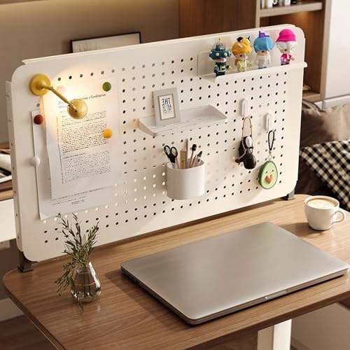 Klemmbare Schreibtisch-stecktafel-Regal,Lochplatte Schreibtisch,Freistehend,Pegboard Metall,Stecktafel Organizer For Arbeitszimmer,Büro,Schlafzimmer,Küche(White,16L*16H(40 * 40cm))