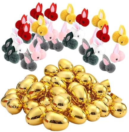 CRDARAAV Goldene Ostereier mit Hasen für Partygeschenke, Kinder und Erwachsene, Klassenzimmerpreis, 36 Stück, 6 x 4,5 cm