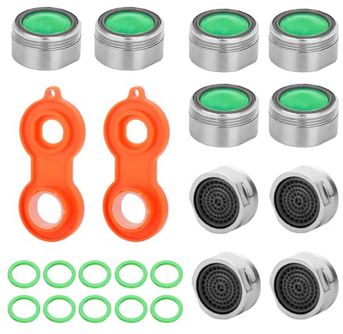 10 Stück Perlatoren für Wasserhähne sieb für Wasserhahn Perlator Perlatoren für Wasserhähne 2 Aufsteckschlüssel Maulschlüssel für Küche Bad & Garten Wassersparend & Spritzschutz (Grün M24)