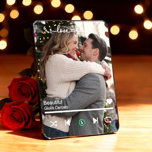 Spotify Glas Personalisiert mit Foto & Musik, Bilderrahmen Personalisiert mit Lied, Spieluhr mit eigener Musik, Valentinstag Fotogeschenke für Frauen Männer, Jahrestag Geburtstag Geschenke für Ihn Sie