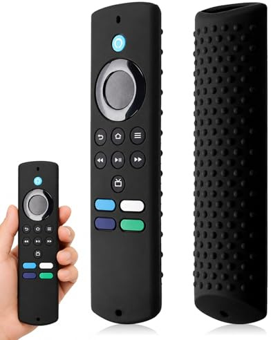 For fire stick remote cover, silicone remote cover for fire tv stick 4k black with wrist strap, tv remote control anti-slip sleeve for Alexa Voice Remote