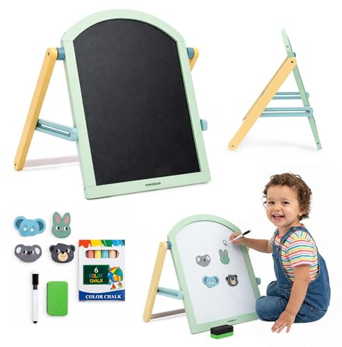 Mamabrum Doppelseitige Kinder Holztafel 2in1 Magnettafel Kreidetafel mit Ständer klappbar Lerntafel mit Zubehör zum Schreiben Malen für Kinder ab 3 Jahren