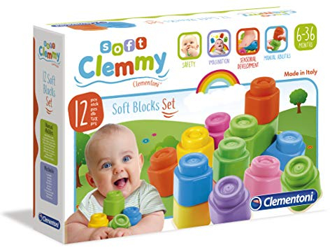 Clementoni 14706 Clemmy Bausteine, buntes Soft-Block Set, weiches Motorikspielzeug, Babyspielzeug zum Greifen & Beißen, 12 Blöcke für Kleinkinder ab 6 Monaten