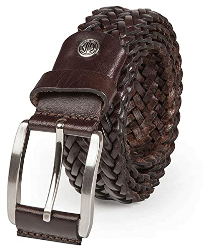 LINDENMANN Flecht-Leder-Gürtel Herren, Jeans-Gürtel Herren 35 mm breit, Gürtel Herren, Echter Voll-Ledergürtel braun, Größe/Size:110