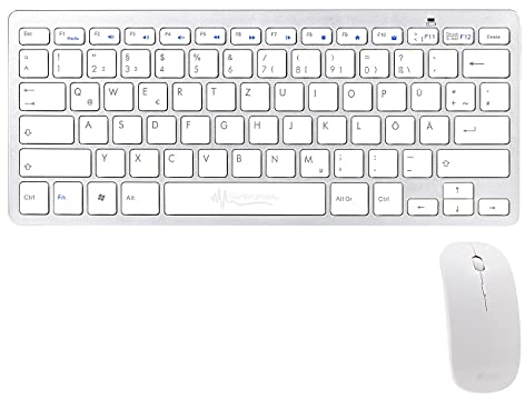 GeneralKeys Funktastatur mit Maus: Set: Schlanke Funk-Tastatur mit Scissor-Tasten im Alu-Look & Funk-Maus (Funktastatur Set, Tastatur kabellos, TV zubehor)