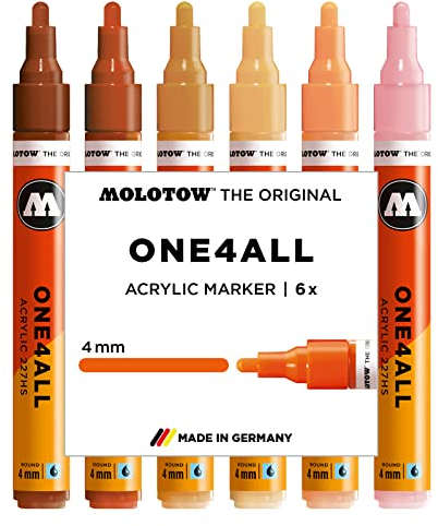 Molotow One4All 227HS Acryl Marker Character-Set (4,0 mm Strichstärke, hochdeckend und permanent, UV-beständig, für fast alle Untergründe) 6 Stück sortiert