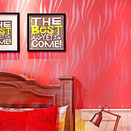 HANMERO Modern Extra-thick Non-woven Water Plant Pattern 3D Flocking Embossed Wallpaper Roll Living Room Bedroom - Shocking Pink