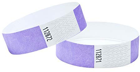 J&R Wristbands Tyvek-Armbänder, papierähnliche Armbänder für Veranstaltungen, Nachtclubs, Wasserparks usw., 3/4 Zoll, 100 Stück (Lavendel)