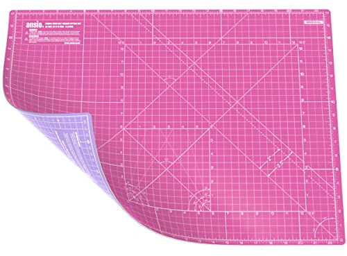 ANSIO Craft Cutting Mat Self Healing A2 Double Sided 5 Layers - Quilting, Sewing, Scrapbooking, Fabric & Papercraft - Imperial/Metric 22.5 Inch x 17 Inch / 59cm x 44cm - Super Pink/Lavender Purple