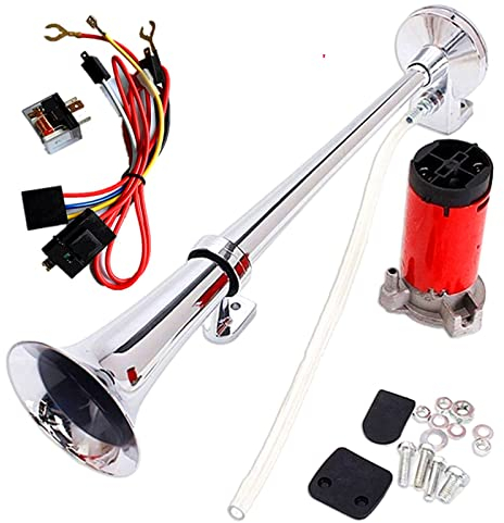 YIYDA Air Horn 12 V, 150 dB,Autohupe,Doppel-Drucklufthorn, 45 cm, Chrom/Zink, mit Kompressor, für alle Fahrzeuge, Lkws, Züge, Boote und Transporter mit 12-V-Anschluss