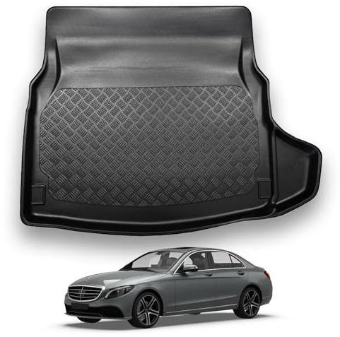 NOMAD Boot Liner Mat for Mercedes C-Class Saloon 2014-2021 | Tailored PE Car Boot Protector Tray, Waterproof Raised Edge Trunk Mat, Easy Clean Cargo Floor Liner