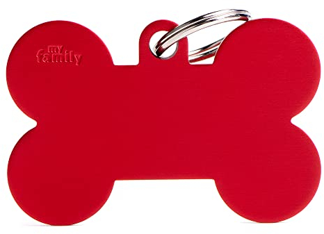 MyFamily Medaille für personalisierten Hund in Italien, roter XL -Knochen, Hundeteller mit freiem Inzision, Aluminium, Basissammlung, 48x31 mm