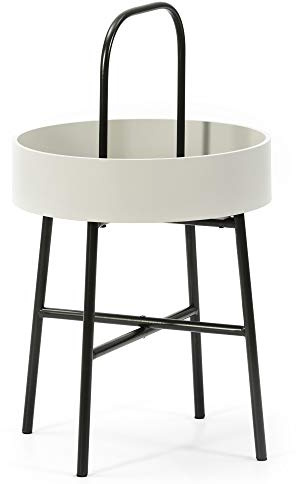 VS Venta-stock Beistelltisch Jaipur runder Couchtisch mit MDF-Platte Struktur in Grau und Metallic in Mattschwarz/Durchmesser Farbe: 40 cm