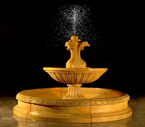 Casa Padrino Jugendstil Gartenbrunnen mit dekorativen Delfinen Beige Ø 234 x H. 145 cm - Runder Springbrunnen mit Umrandung