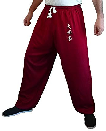 Kung Fu Pants Tai Chi and Wing Chun Bottoms Style for Women and Men Sport Trousers Light and Smooth (Burgundy TJ, Size S)