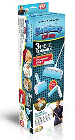 Schticky 3 Piece Lint Roller Set with Extendable Stainless Steel Pole - Reusable & Washable Lint Roller Cleaner for Clothes Sofa Furniture Car Cat Dog Hair - Clean in a Quicky with Schticky