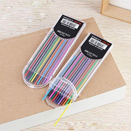 12 farbige Minen zum Zeichnen von mechanischen Minen, 2,0 mm extra stark, 90 mm hoch, vorgespitzt, bruch- und wischfest