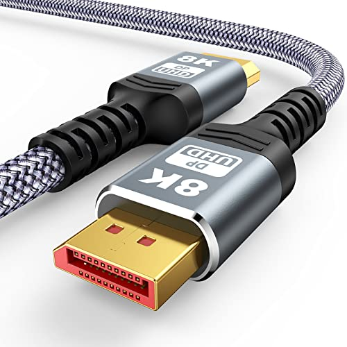 SNOWKIDS 3M DisplayPort Kabel 1.4 Displayport 1.4,8K@60Hz,4K@120Hz,2K@144Hz Übertragungsraten von bis zu 32,4 Gbit/s Nylon Geflecht DP Kabel für Laptop PC TV Beamer Spielmonitor usw.