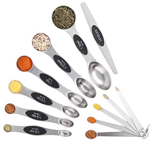 Magnetic Stainless Steel Measuring Spoons Set of 12 Include 6 Dual Sided Magnetic Measuring Spoon 1 Leveler and 5 Mini Measuring Spoons for Dry and Liquid Ingredients