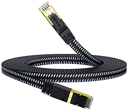 HiiPeak Cable Ethernet Cat 8 Nailon Plano, Cable de Red Lan de Alta Velocidad 40 Gbit/s y 2000 Mhz con Conectores Rj45 Chapados en Oro, Cable de Internet 2 metros