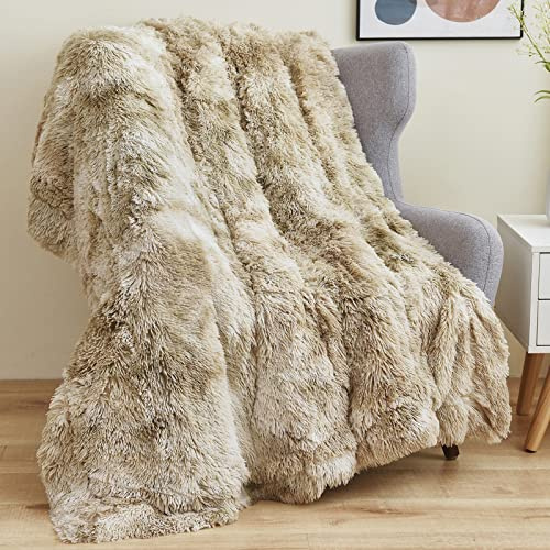 GONAAP Fuzzy Faux Fur Throw Blanket Twin Size Tie-Dye Beige Super Soft Cozy Plush Fuzzy Shaggy Blanket for Couch Sofa Bed (Tie-Dye Beige, Twin(60x80))