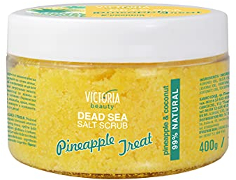 Victoria Beauty Pineapple And Coconut Dead Sea Salt Exfoliating Face, Lip & Body Scrub. 99% Natural with More Than 90% Pure Dead Sea Salt, 400g