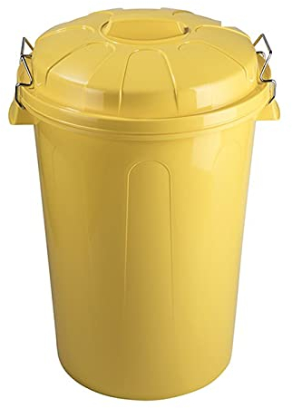 Tradineur - Cubo de Basura con Tapa y Asas metálicas, contenedor de residuos de plástico, Papelera, Reciclaje, Industrial, Fabricado en España (Amarillo, 100 litros, 57 x 74,5 x 52 cm)