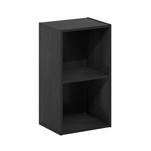 Furinno Pasir 2-stufiges Bücherregal mit offenem Regal, Schwarzes Holz