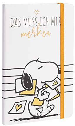 United Labels Peanuts Snoopy - Das muss ich mir merken Hardcover Notizbuch liniert 80 Blatt mit Gummiband Weiß 13 x 21 cm