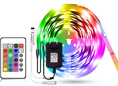 Wisada RGB LED Streifen Licht, DC 12V 15M 2835 Flexibler Farbwechsel LED Lichterkette,Indoor Nicht Wasserdichte RGB Lichtband mit IR Fernbedienung & Adapter für Home, TV Hintergrundbeleuchtung