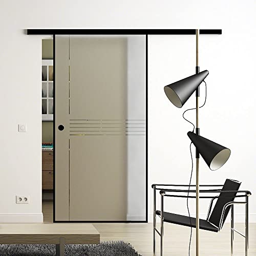 Rahmen-Glas-Schiebetür 775x2050 mm Idea Design Sadora® Slimline-System komplett Laufschiene in Schwarz und Muschelgriffen