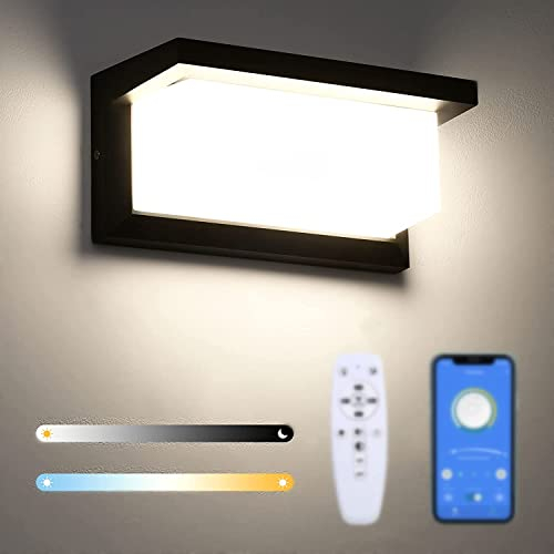 Lightess Dimmbare LED Wandleuchte Außen mit Fernbedienung 2.4G 18W IP66 Wandalmep Außenlampe Außenbeleuchtung Wand Dimmbar Alu Außenwandleuchte Wasserdicht für Außenbreich Outdoor Veranda Garage
