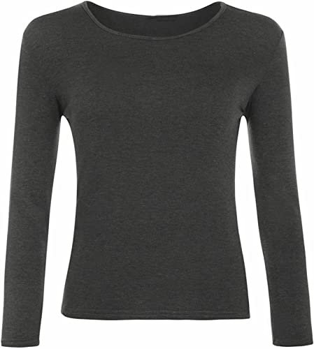 Top Linen (NW) Ltd Women Long Sleeve T Shirts - Plain Stretch Round Scoop Neck T Shirt - Lightweight Womens T Shirts for Casual Wearing - Ladies T Shirts Made in The UK (Dark Grey, L/XL)