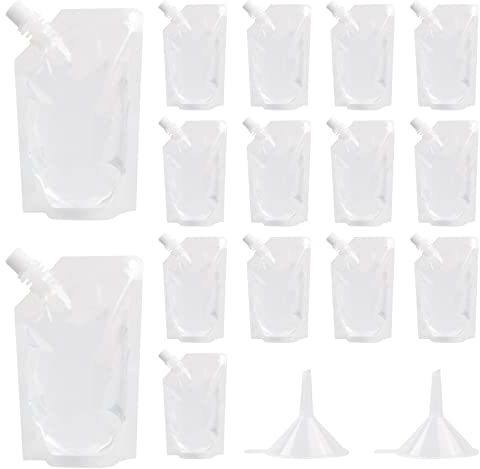 Frascos de plástico para bebidas, 15 Bolsas reutilizables para bebidas y 2 embudos, Bolsa de bebida oculta transparente,Bolsa de licor reutilizable para viajes de fiesta camping playa
