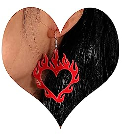 TseenYi Acryl-Flamme-Ohrringe, hohles Herz, baumelnde Haken-Ohrringe, großes Liebesherz, Tropfen-Ohrringe, Herz-Funken-Ohrhaken, Ohr-Accessoires, Schmuck für Frauen und Mädchen (rot)