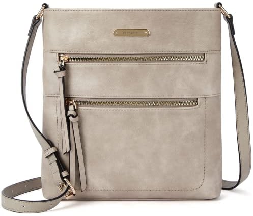 BOSTANTEN Damen Handy Umhängetasche Mittel, PU Leder crossbody bag damen, Reißverschlusstasche Handtasche Damen Umhängetasche Grau