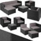 tectake® Poly Rattan Lounge, Outdoor Sitzgruppe, Set mit Sofa, 2 Sesseln, Hocker, Tisch, frei kombinierbar, Gartenmöbel für 5-6 Personen, für Garten Terrasse Balkon, inkl. Polster - schwarz