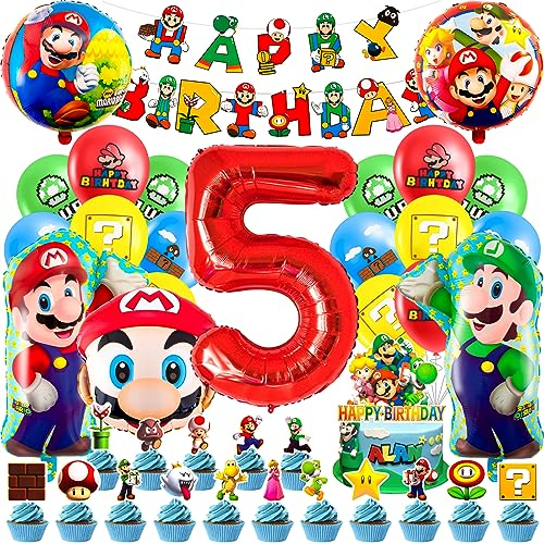 Globos de Cumpleaños , Decoracion de fiesta Cumpleaños 5 Años, Pancarta feliz Cumpleaños, para Tartas para niños, Suministros decoración,Decoración de fiesta Temática para Niños y Niñas.