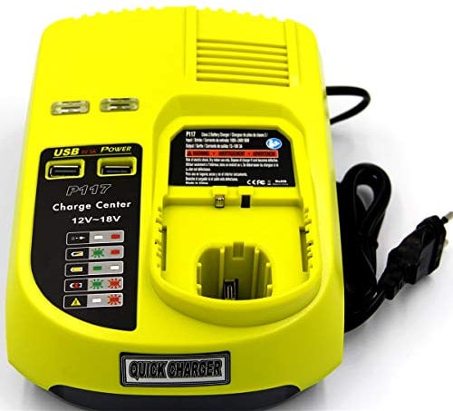 RGGOTG Replacement P117 Battery Charger 3.0A Fast Charger for Ryobi RB18L15 One+ Plus 12V-18V Li-Ion NiCd NiMh Battery P108 P100 P102 P103 P105 P107 Power Tool Battery Charger