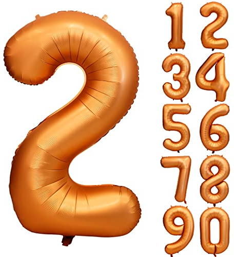 Orange Geburtstag Ballon Zahl 2 Große Orange Folienballon Zahlen luftballon 2 Helium luftballon für Hochzeit Babyparty Jubiläum Geburtstagsdeko Mädchen Jungen Happy Birthday Party Deko